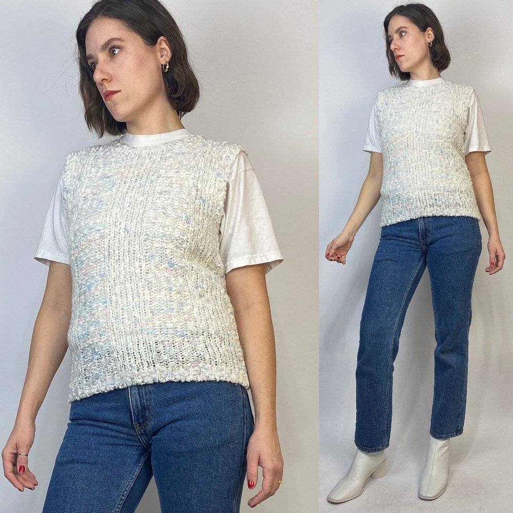 Vintage 80s NUBBY PASTEL Sweater Vest! Small